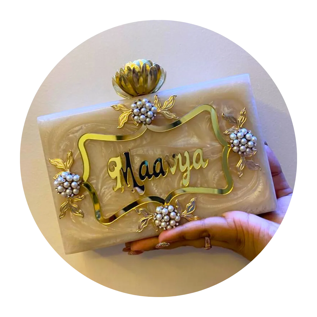 Acrylic Embellished Customised Name Party Clutches for Women