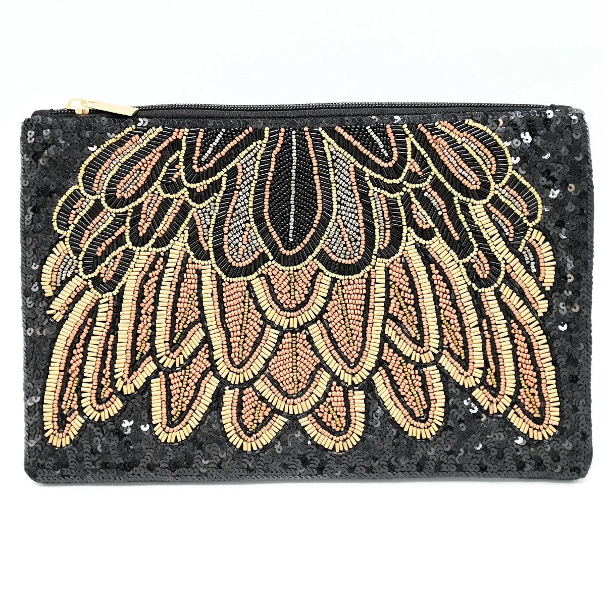 Anna Nova | Black Feather Beaded Clutch