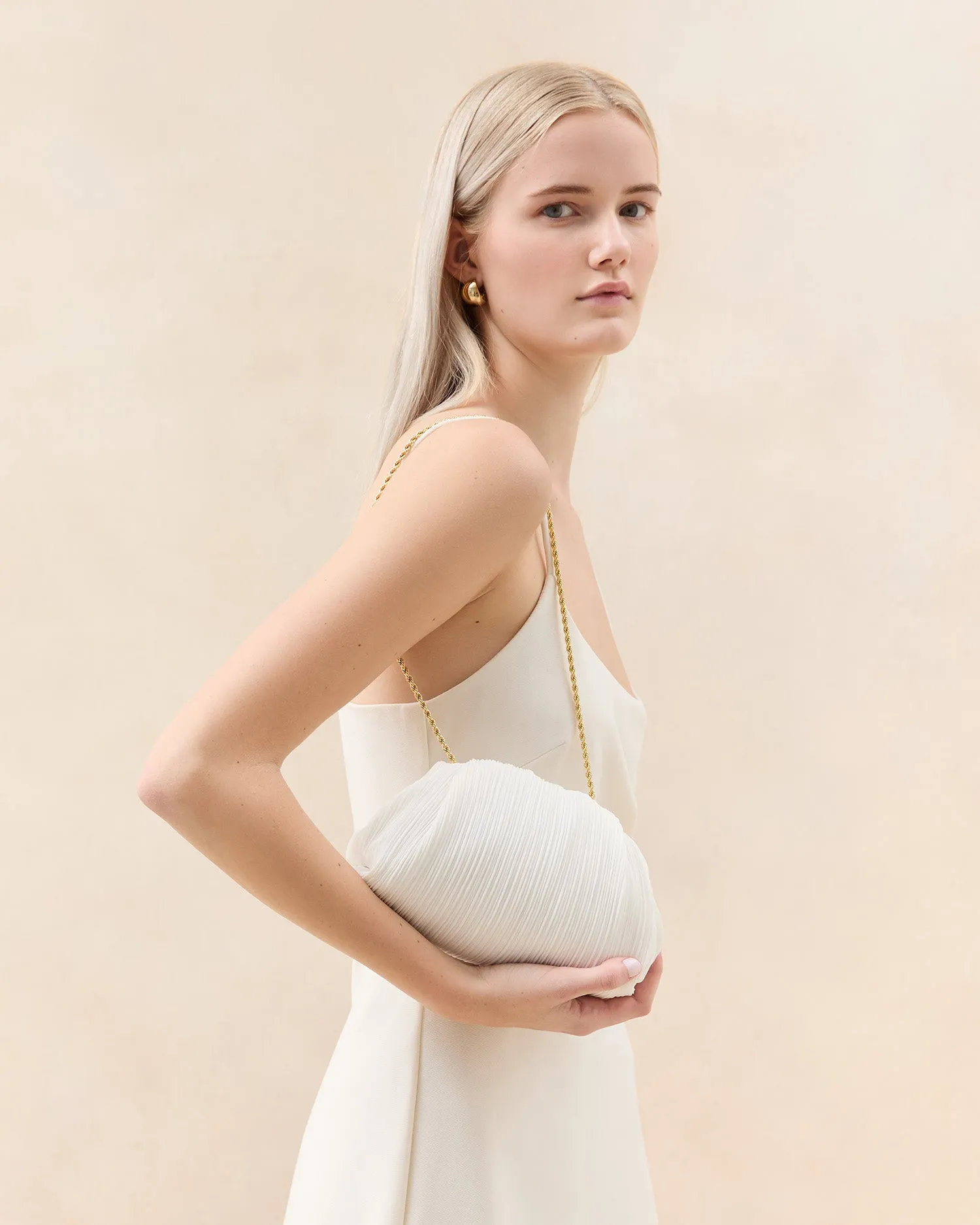 Bailey White Pleated Dome Clutch