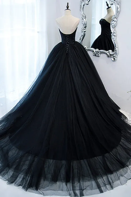ballbellas Elegant Black Sweetheart Long Evening Dress Ball Grown With Sleeveless