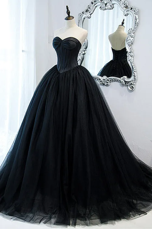 ballbellas Elegant Black Sweetheart Long Evening Dress Ball Grown With Sleeveless