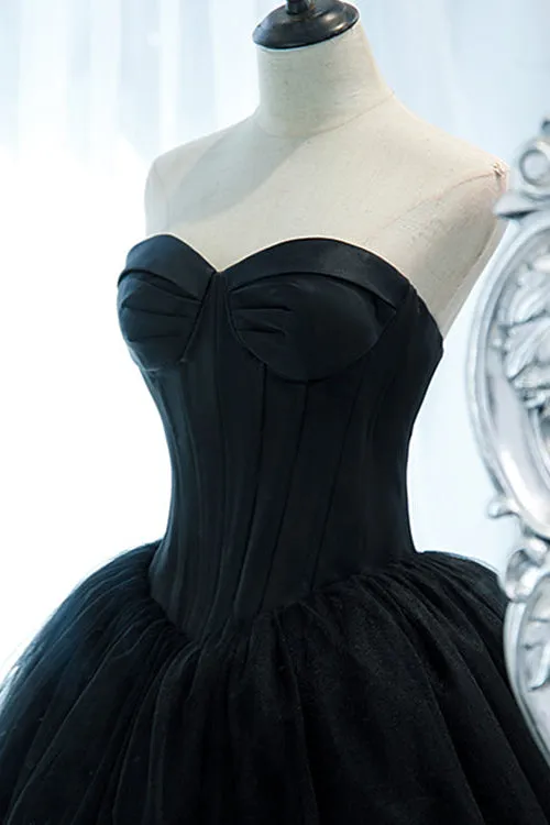 ballbellas Elegant Black Sweetheart Long Evening Dress Ball Grown With Sleeveless