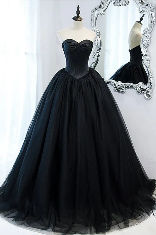 ballbellas Elegant Black Sweetheart Long Evening Dress Ball Grown With Sleeveless