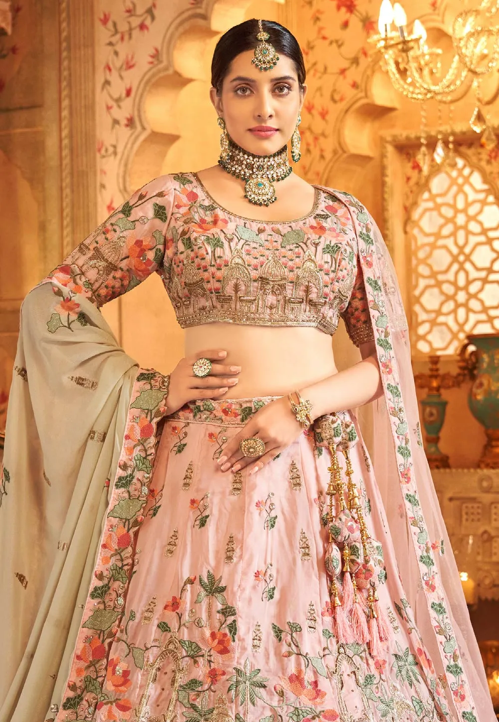 Beautiful Designer Bridal Velvet  Pink Wedding Lehenga