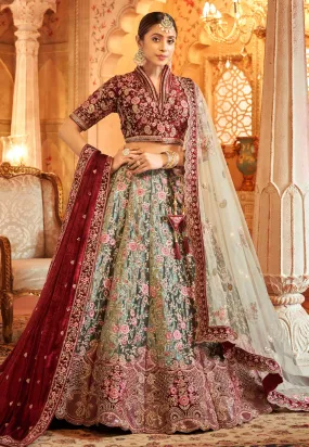 Beautiful Designer Bridal Velvet  Pista Wedding Lehenga