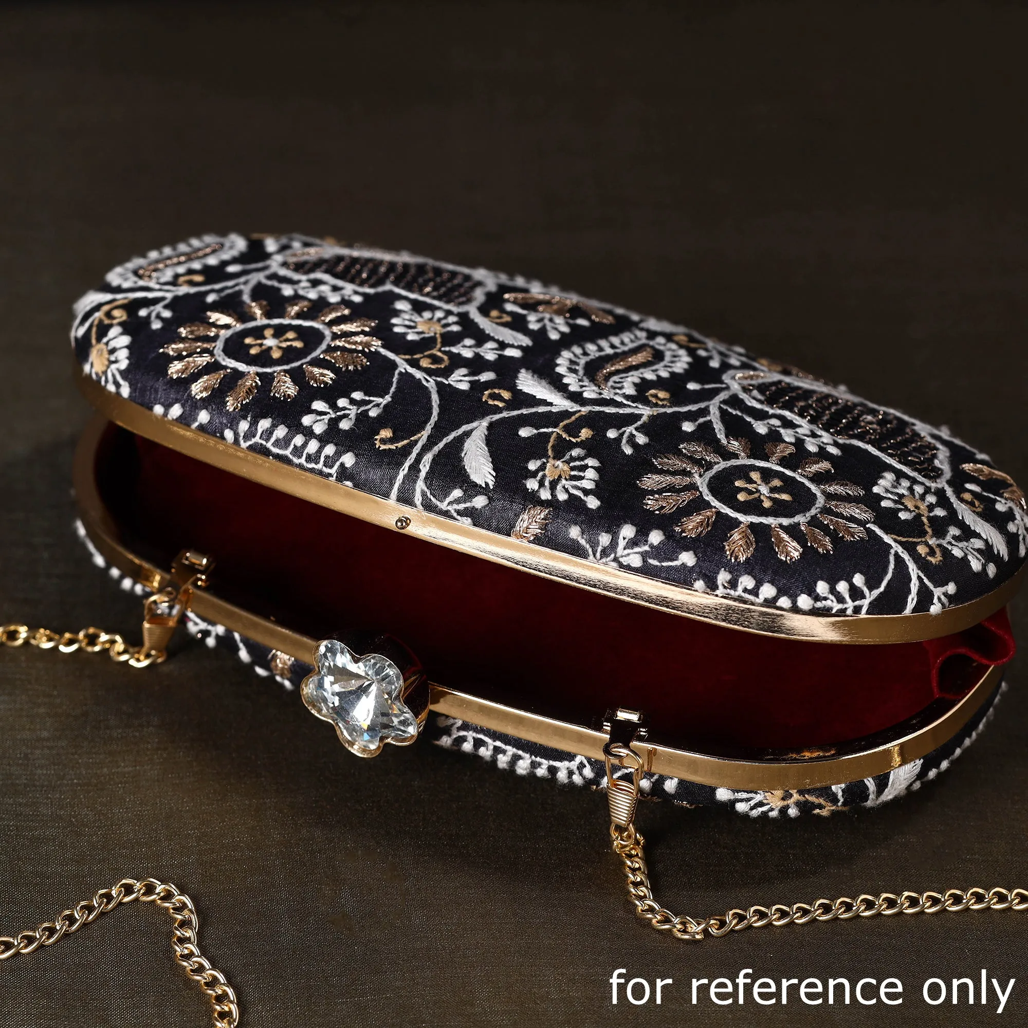 Black - Chikankari Hand Embroidery Tussar Silk Clutch / Sling Bag 01