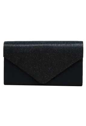 Black Sparkle and Satin Envelope Clutch