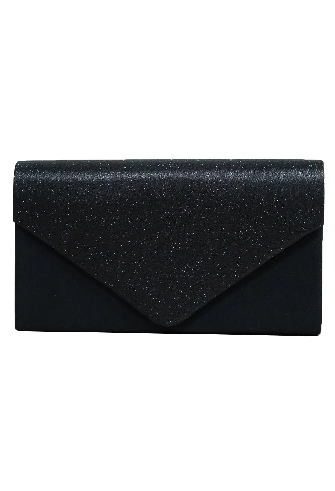 Black Sparkle and Satin Envelope Clutch