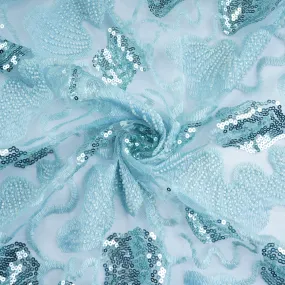 Blue Handwork Bead Imported Floral Sequence Embroidery Net Fabric 9005