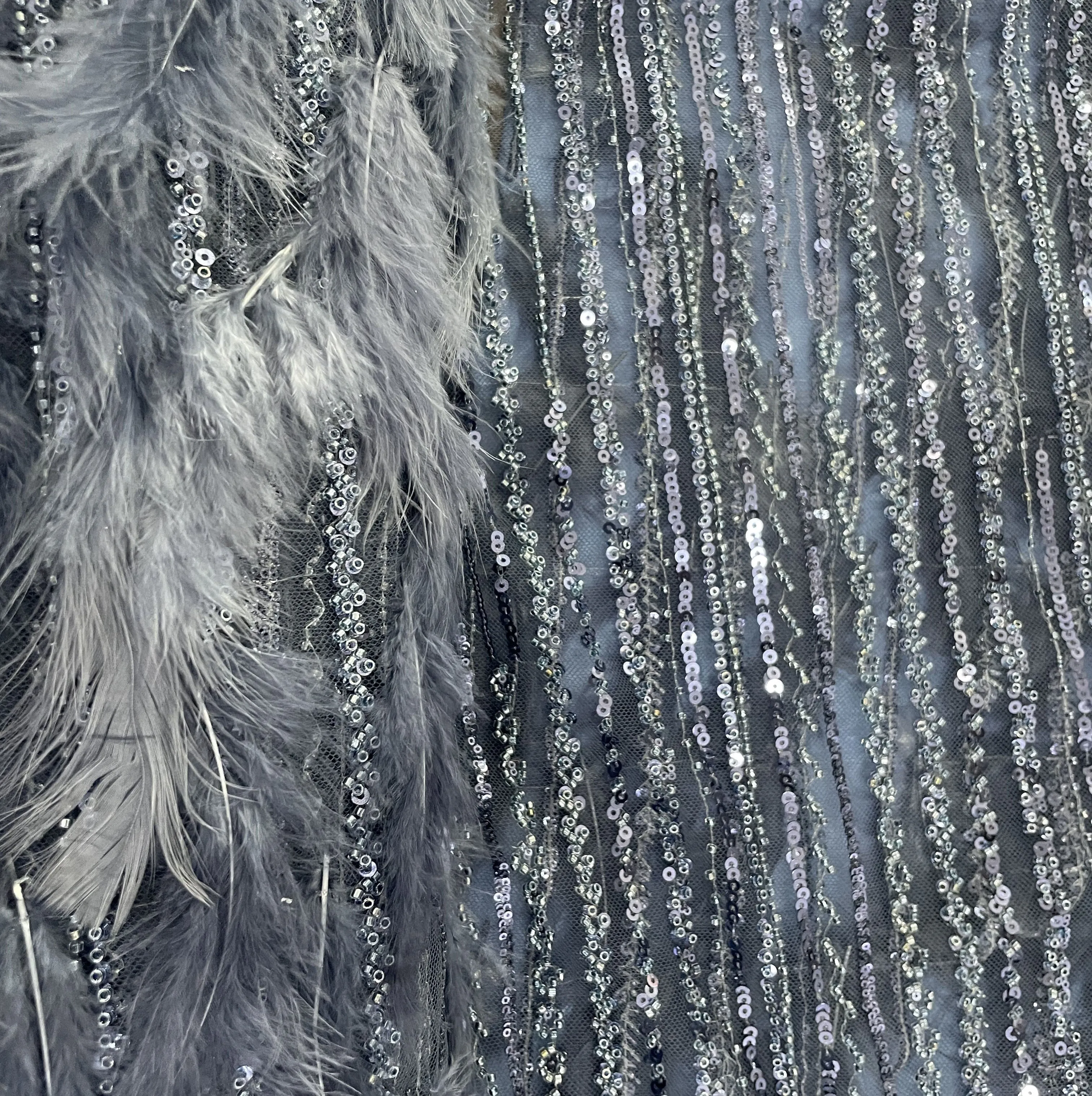 Blue imported Sequins feathers Handcrafted Embroidery Net 15149