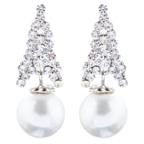 Bridal Wedding Jewelry Crystal Rhinestone Pearl Classic Earrings E1018 Silver