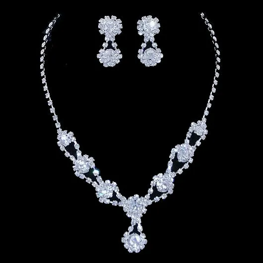 Bridal Wedding Jewelry Set Crystal Rhinestone Flower