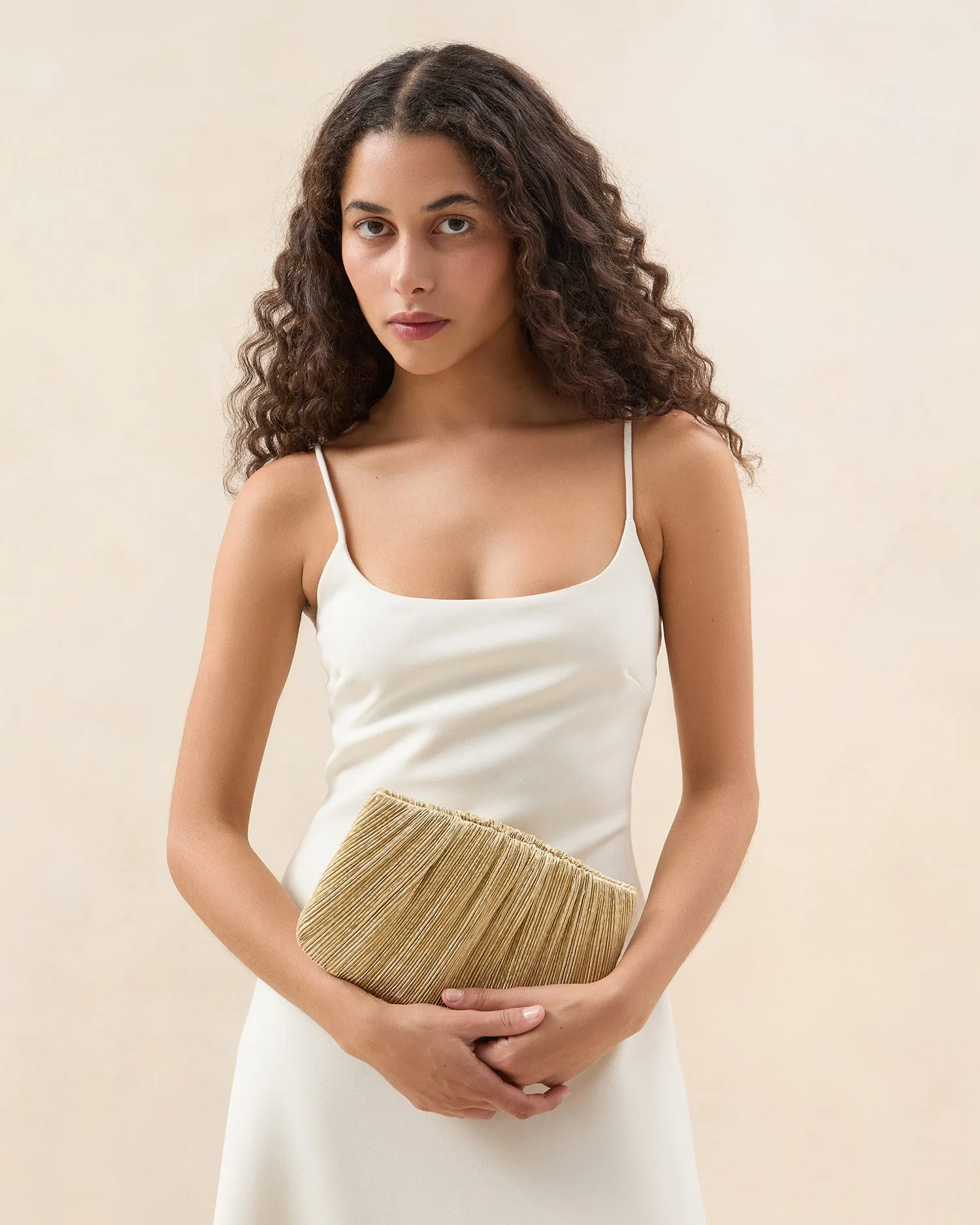 Brit Gold Lamé Pleated Clutch