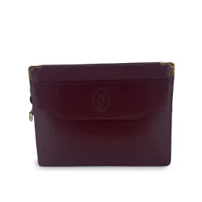 Cartier Vintage Burgundy Leather Clutch Bag Zip Pochette