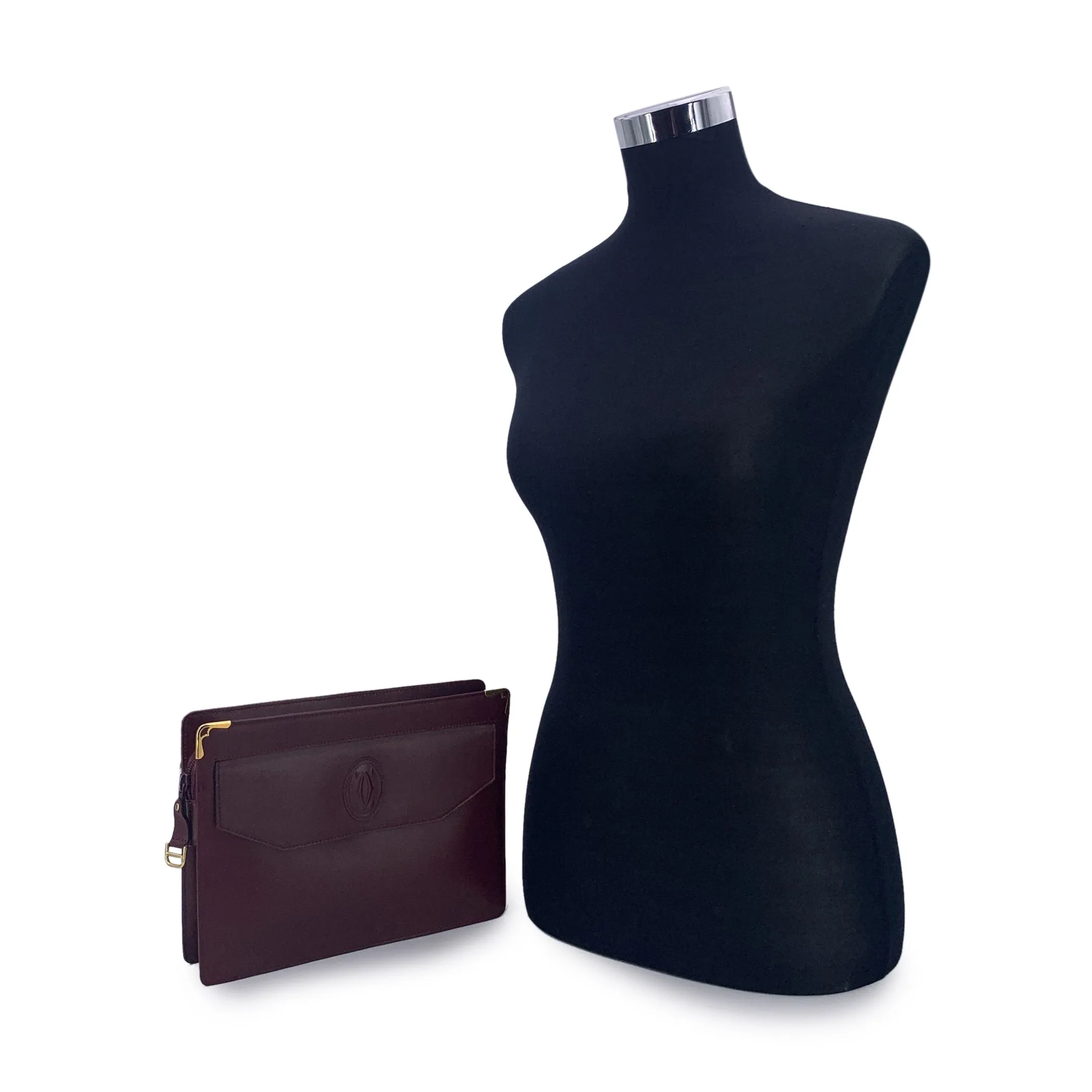 Cartier Vintage Burgundy Leather Clutch Bag Zip Pochette