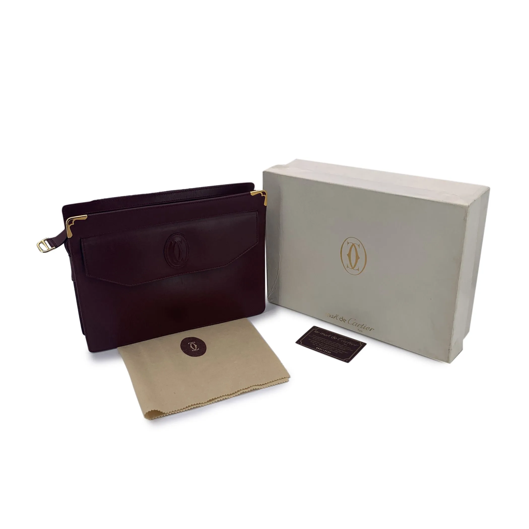 Cartier Vintage Burgundy Leather Clutch Bag Zip Pochette