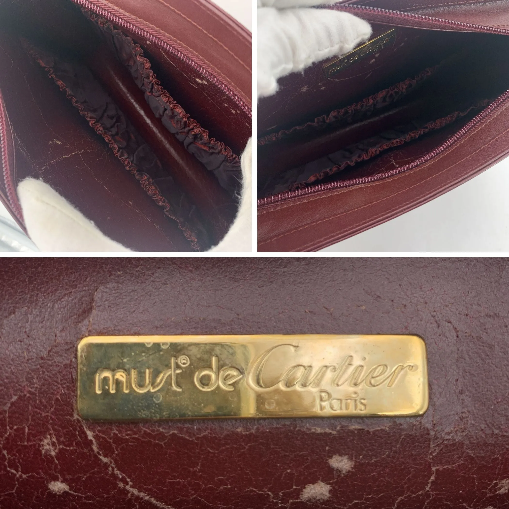 Cartier Vintage Burgundy Leather Clutch Bag Zip Pochette