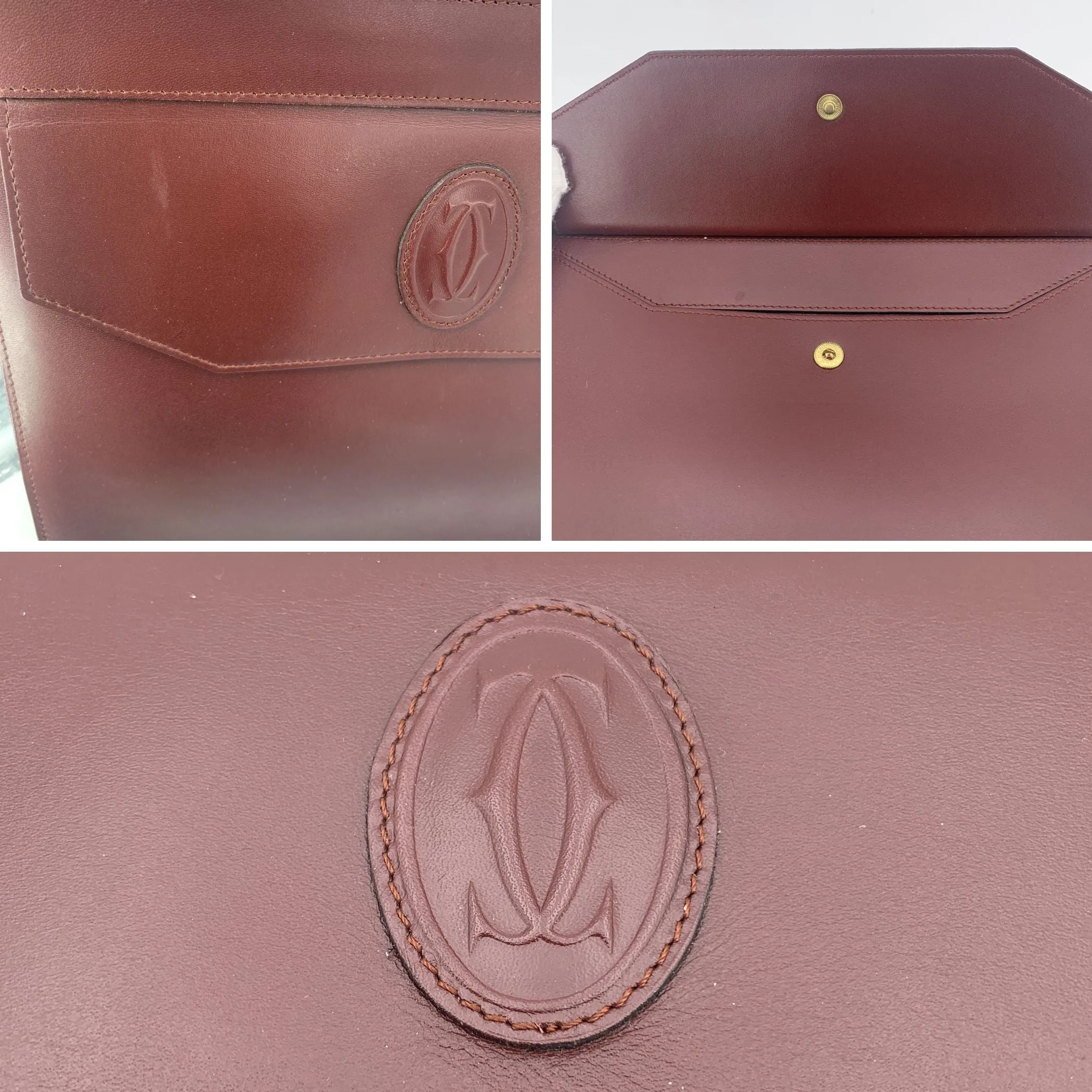 Cartier Vintage Burgundy Leather Clutch Bag Zip Pochette