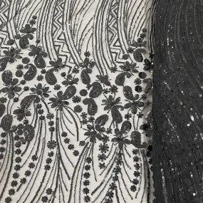 Classic Black Pearl Sequins Embroidery Net Fabric