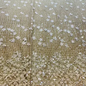 Cream & Brown Ombre Floral Sequins Embroidery Net Fabric