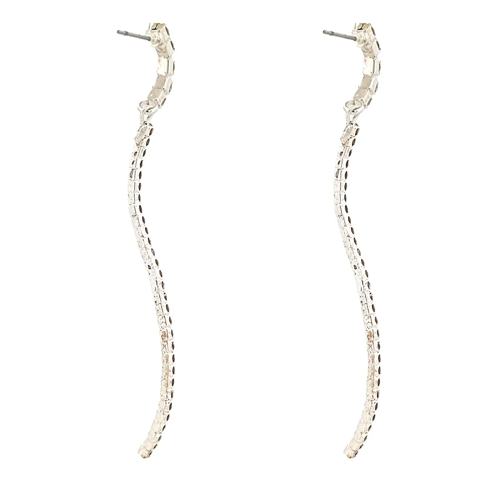 Elegant Crystal Rhinestone Pave Long Linear Wave Drop Dangle Earrings