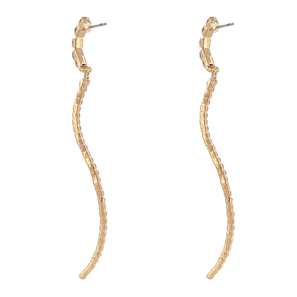 Elegant Crystal Rhinestone Pave Long Linear Wave Drop Dangle Earrings