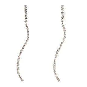 Elegant Crystal Rhinestone Pave Long Linear Wave Drop Dangle Earrings