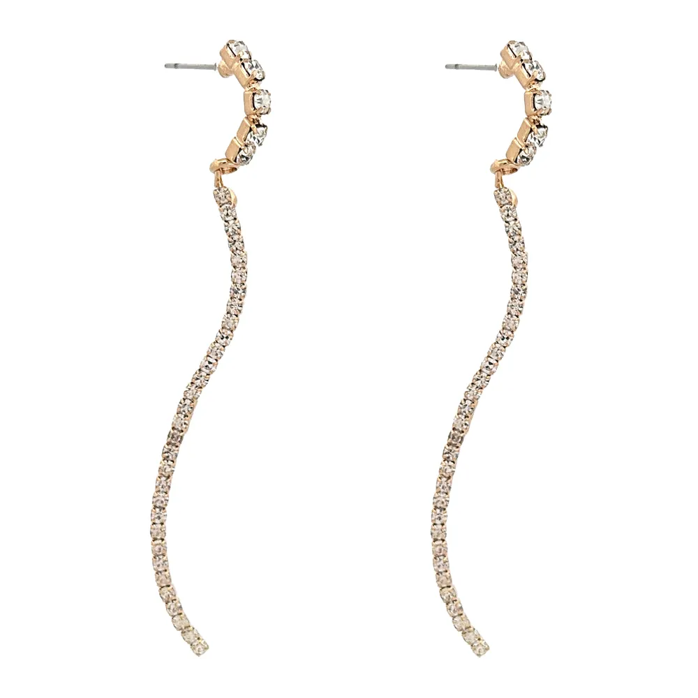 Elegant Crystal Rhinestone Pave Long Linear Wave Drop Dangle Earrings
