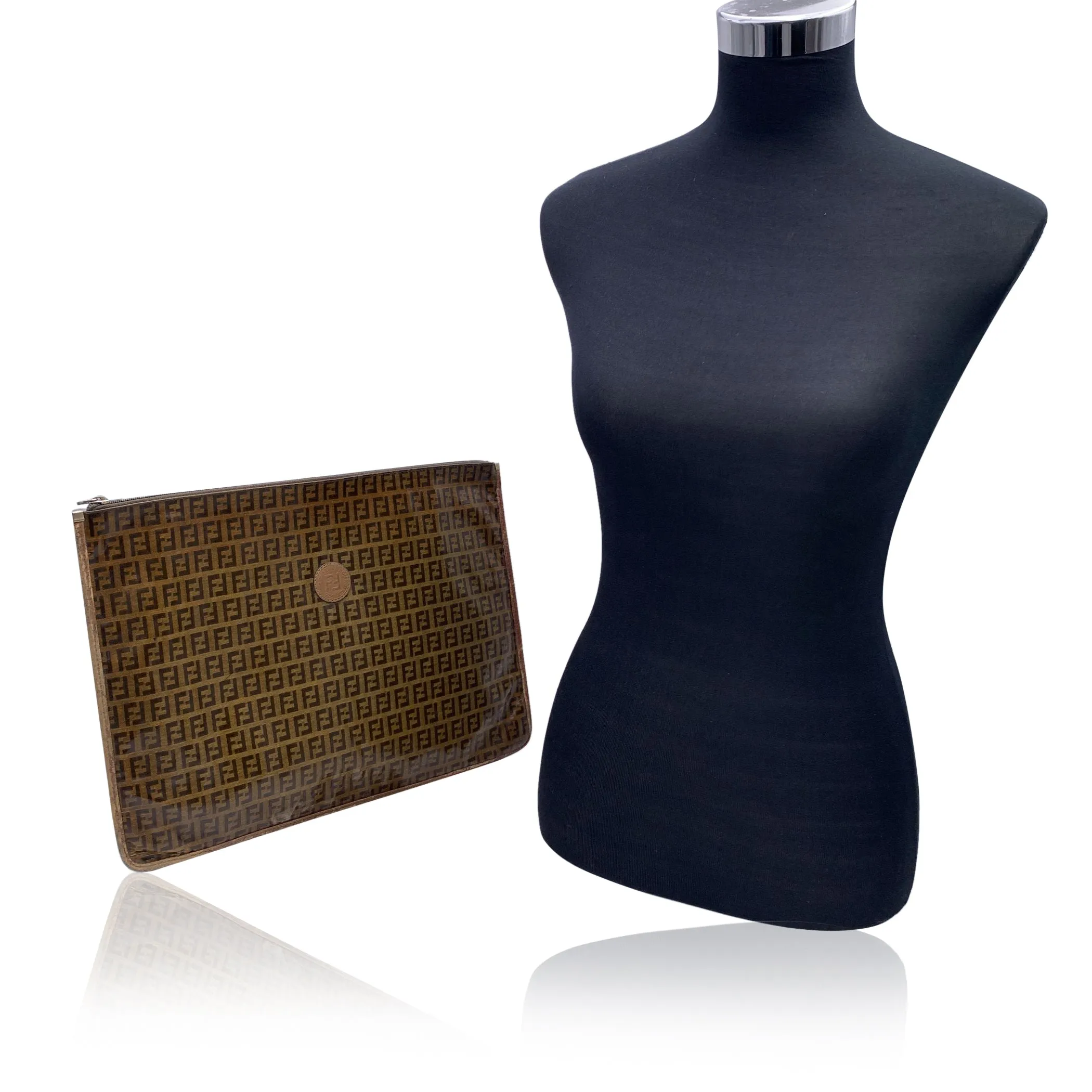Fendi Vintage Brown Monogram Vinyl Canvas Portfolio Clutch Bag
