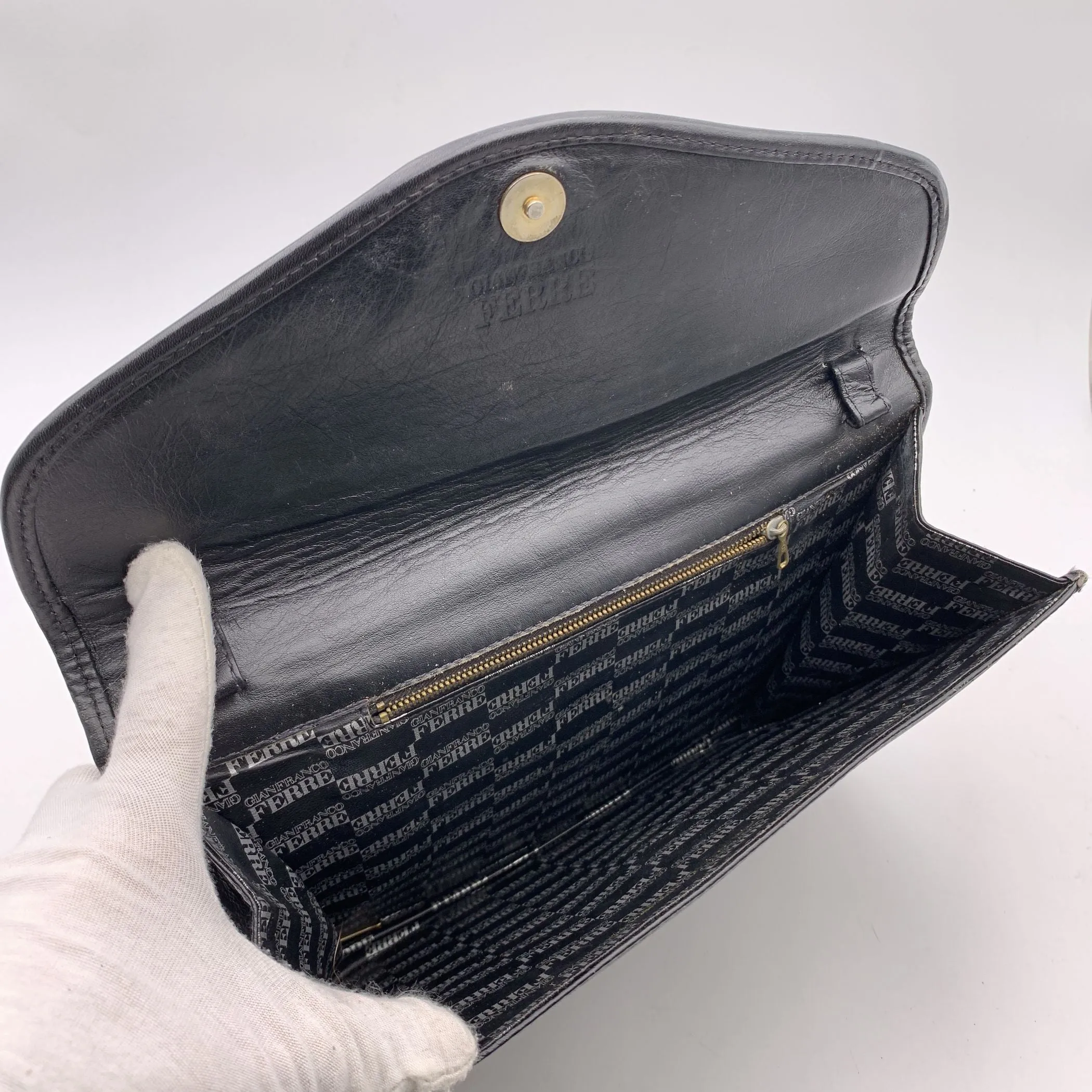 Gianfranco Ferre Vintage Black Leather Handbag Clutch Bag