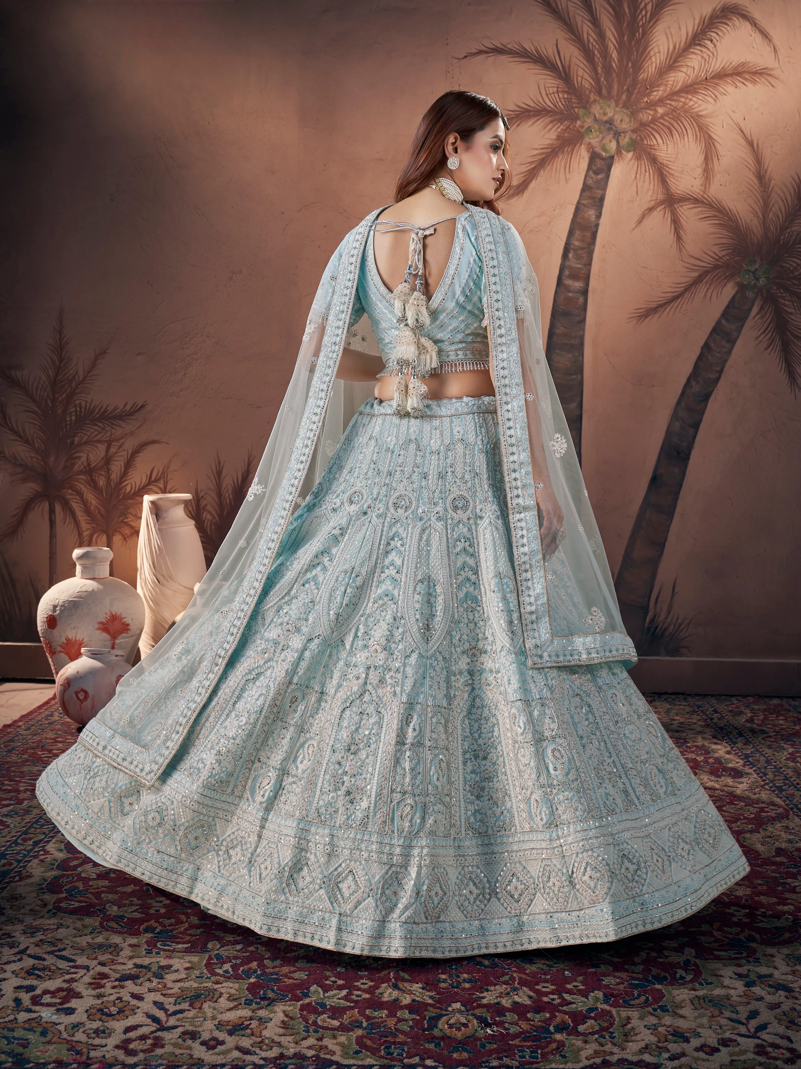 Ice Blue Heavy Handwork Bridal Lehenga