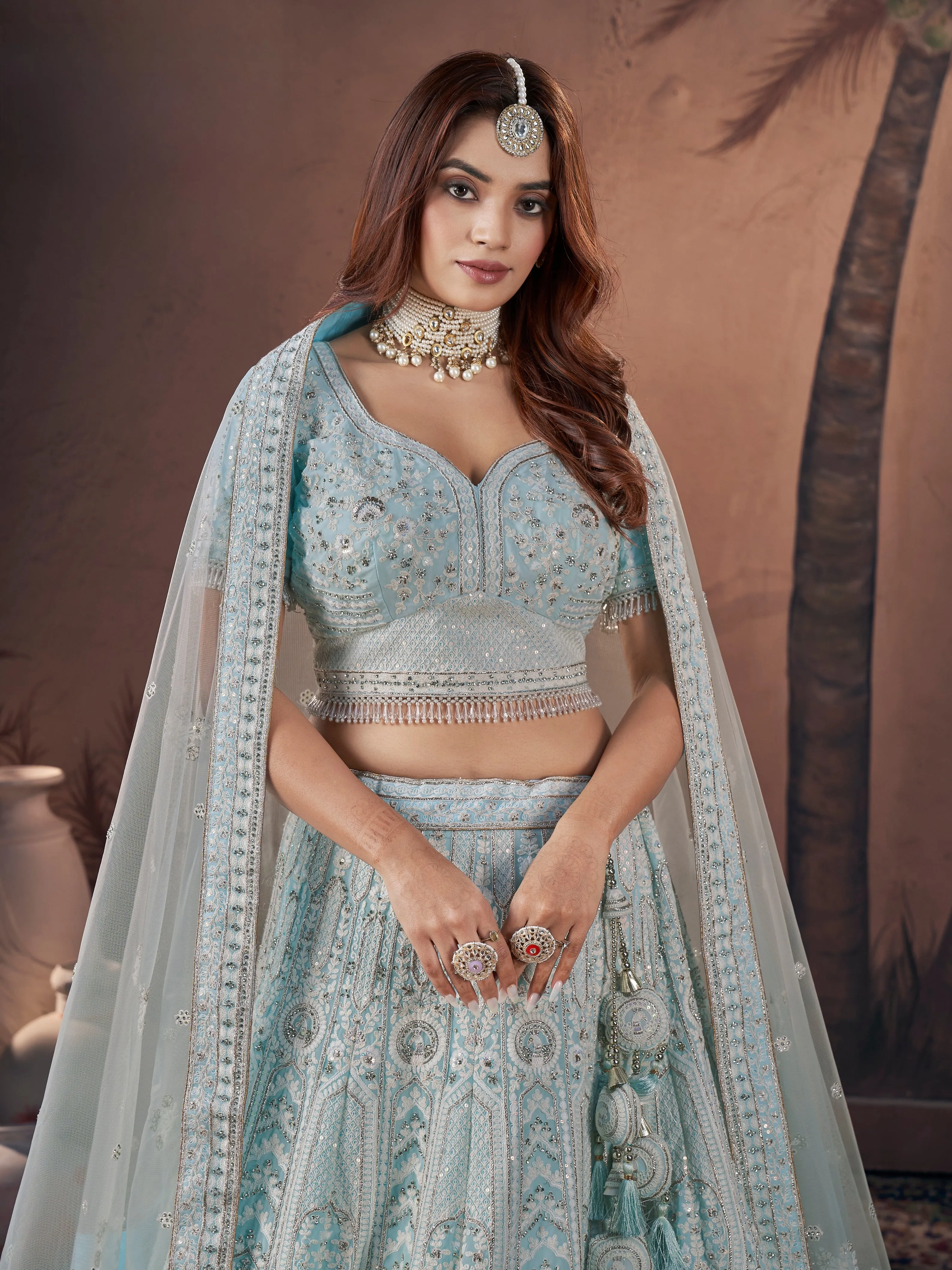 Ice Blue Heavy Handwork Bridal Lehenga
