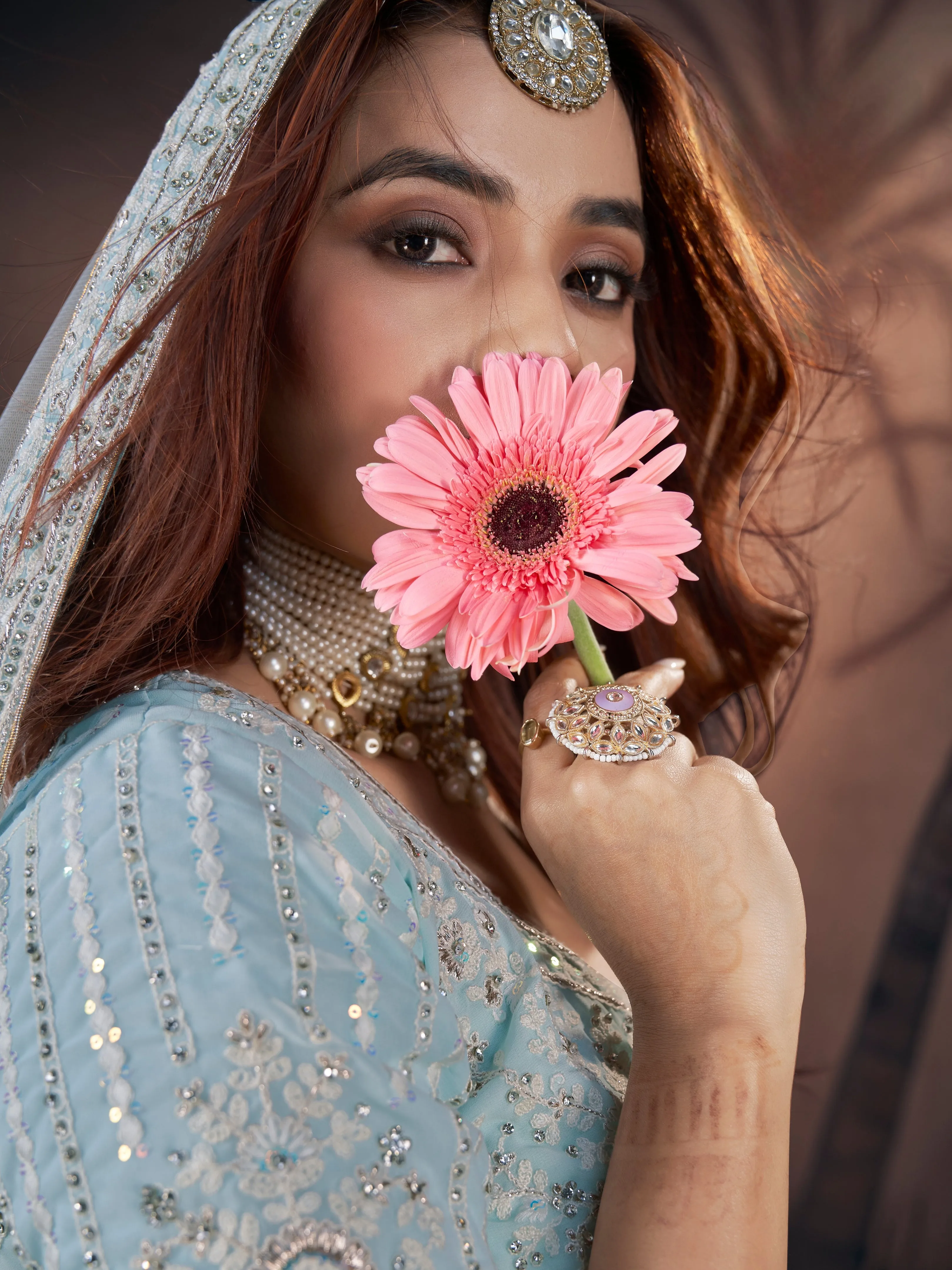 Ice Blue Heavy Handwork Bridal Lehenga