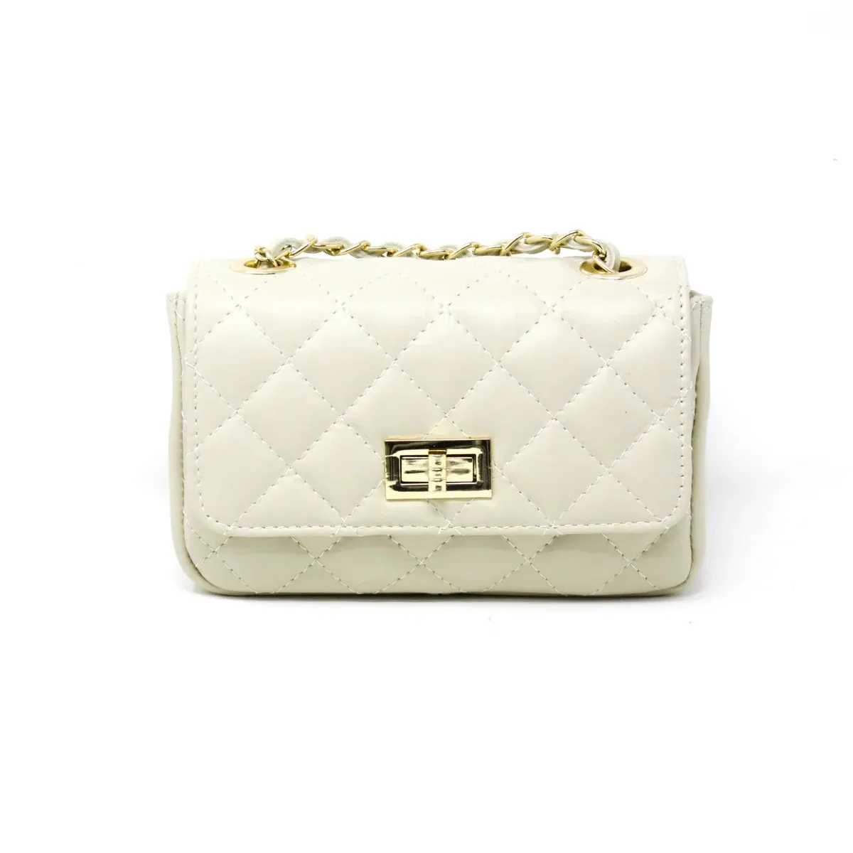 Quilted Leather Small Bag in Beige
