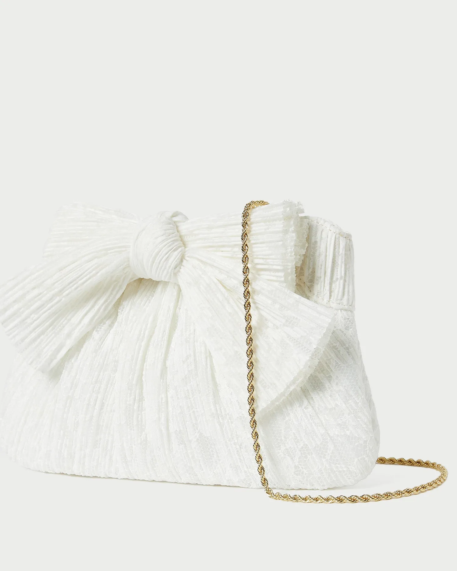 Rayne White Lace Bow Clutch