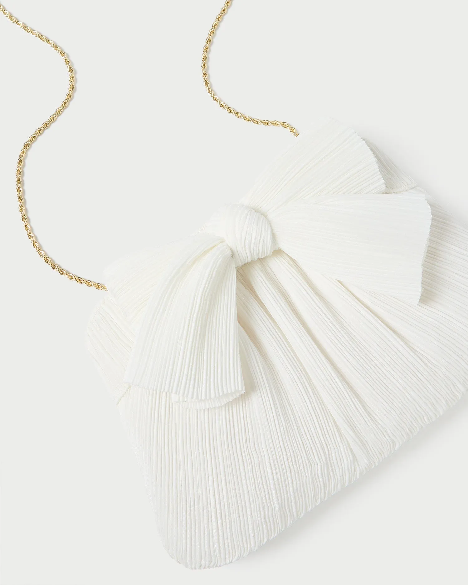 Rayne White Pleated Bow Clutch