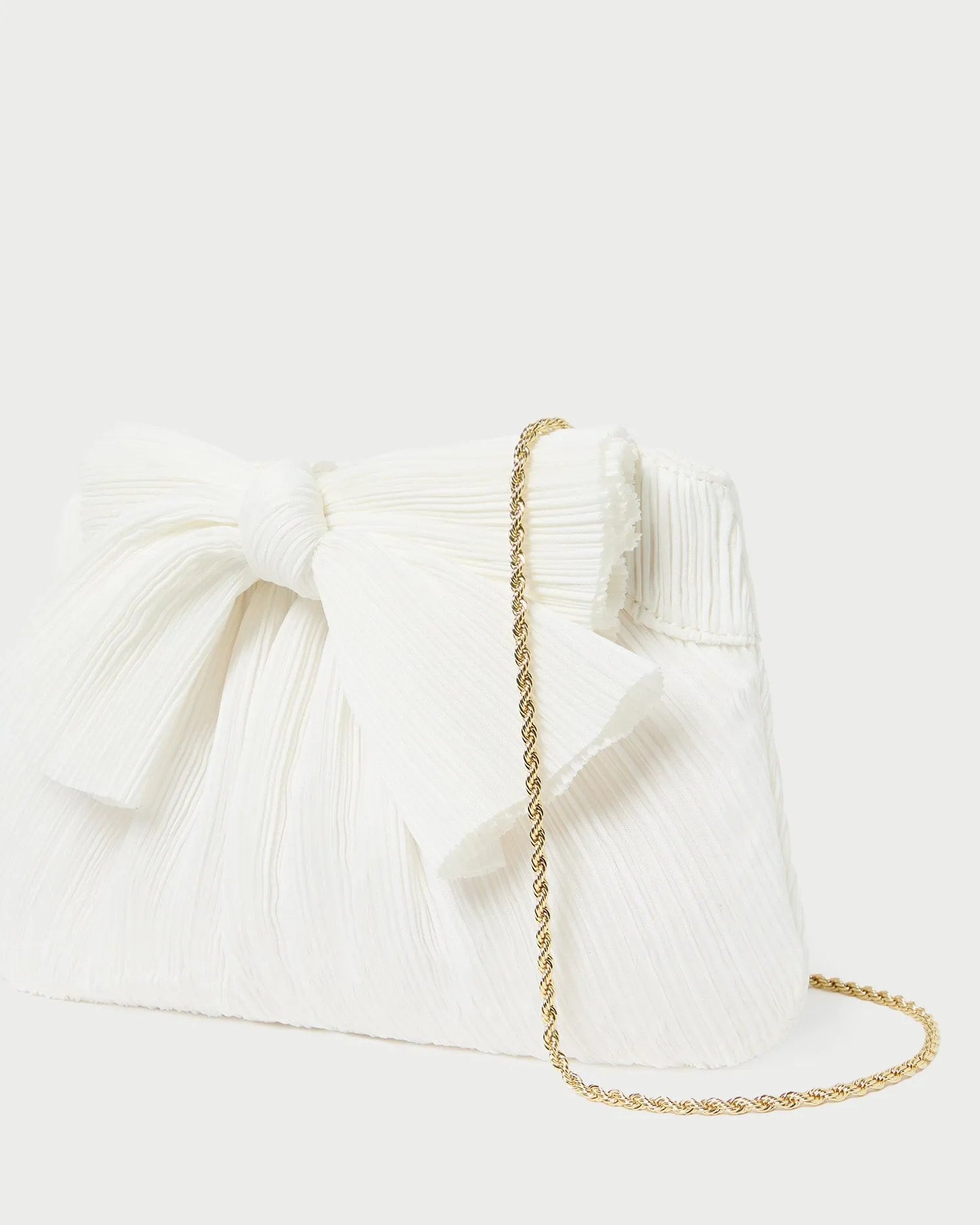 Rayne White Pleated Bow Clutch