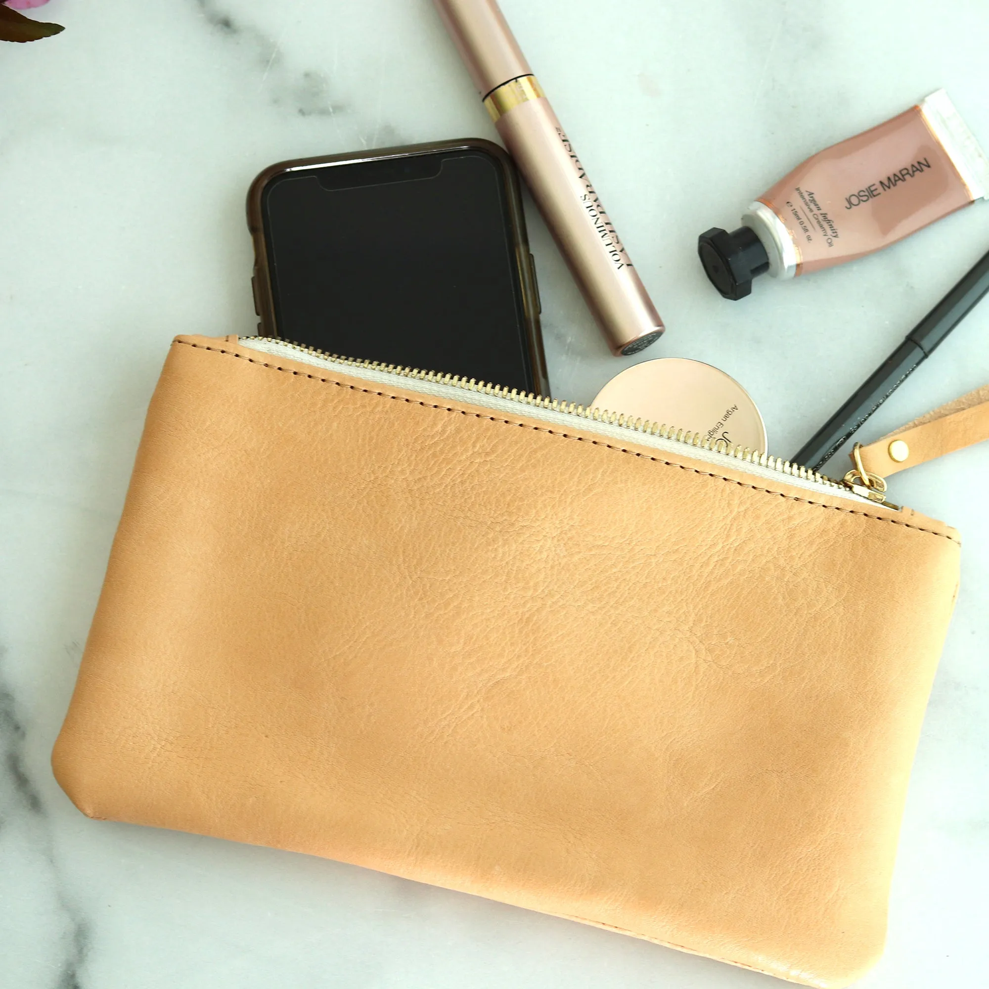 Summer Seconds Sale - Personalized Leather Zip Clutch - Beige No. 2