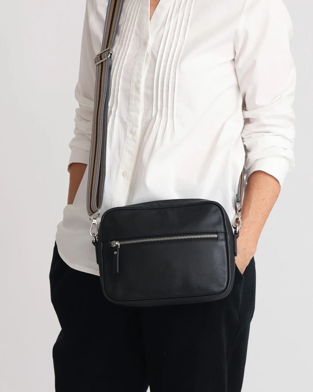 Taylor Leather Midi Crossbody Bag - Black