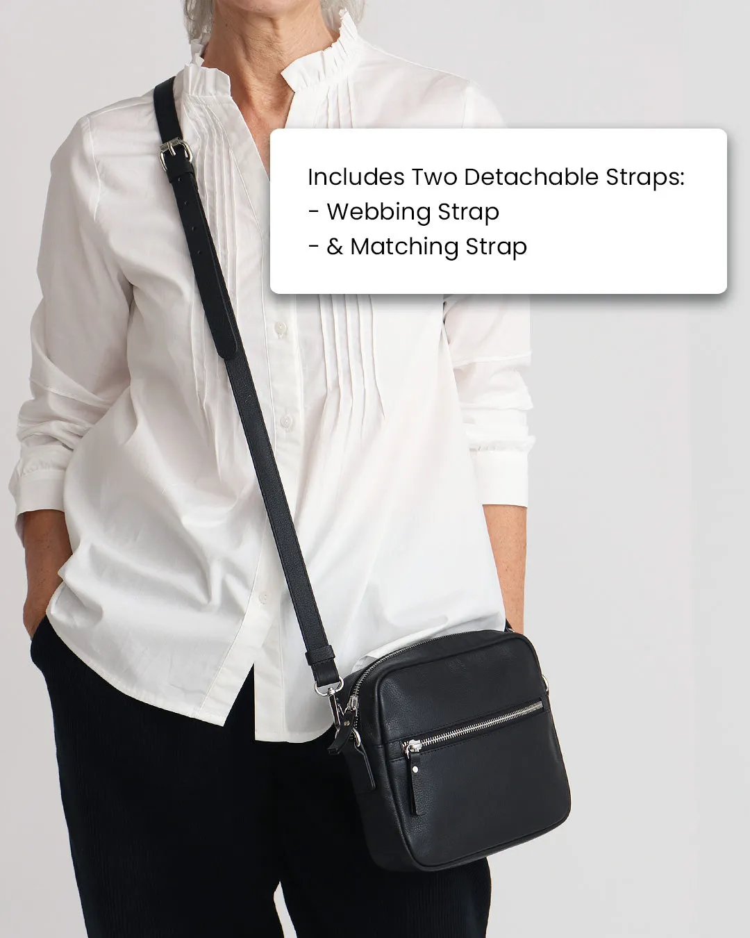 Taylor Leather Midi Crossbody Bag - Black