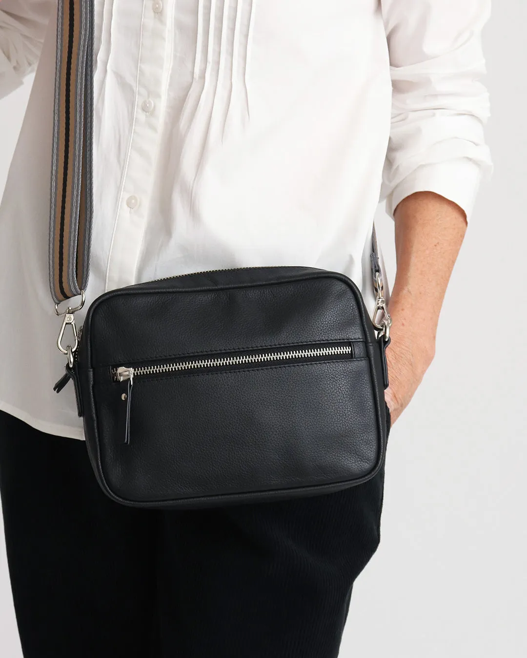 Taylor Leather Midi Crossbody Bag - Black
