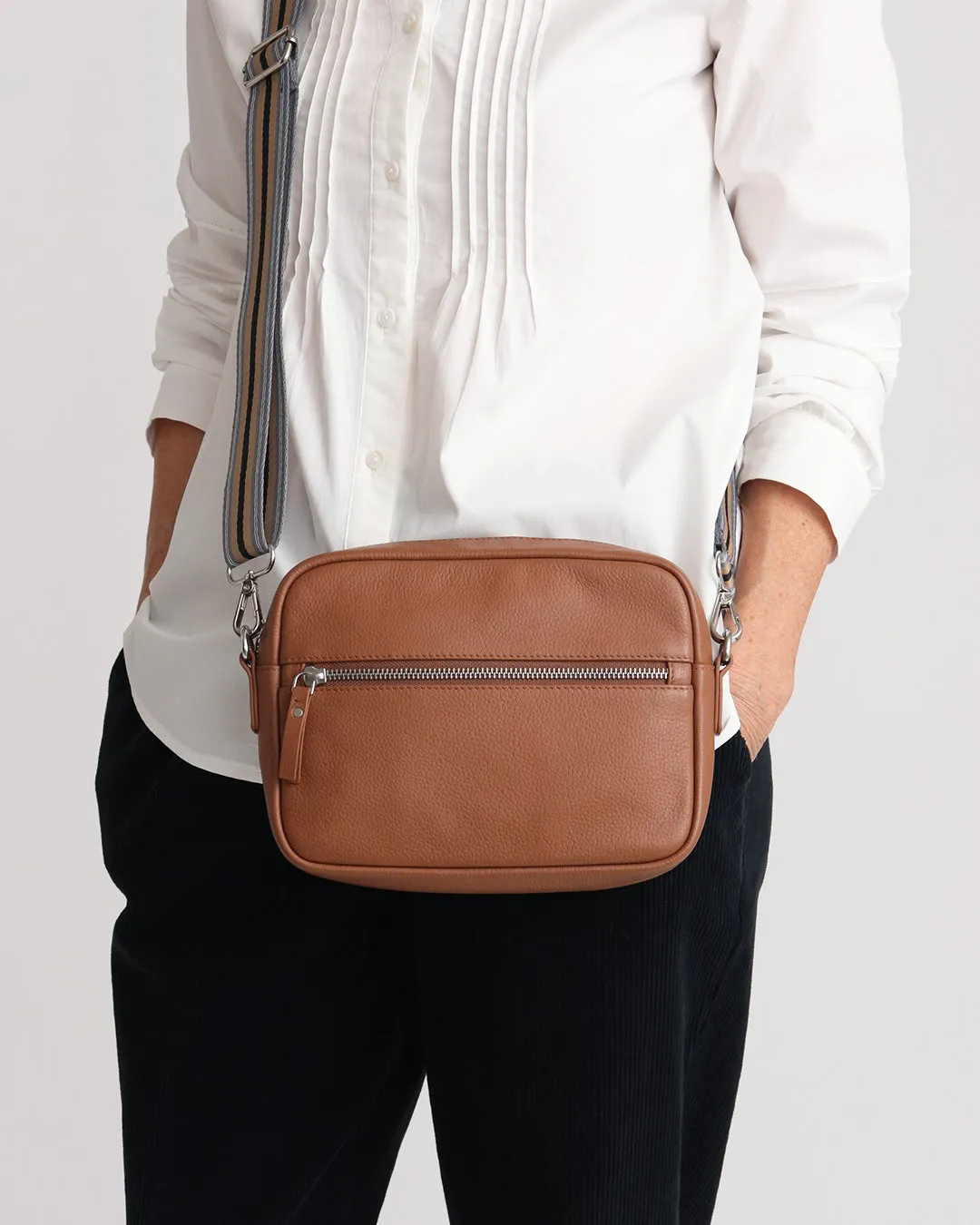 Taylor Leather Midi Crossbody Bag - Tan