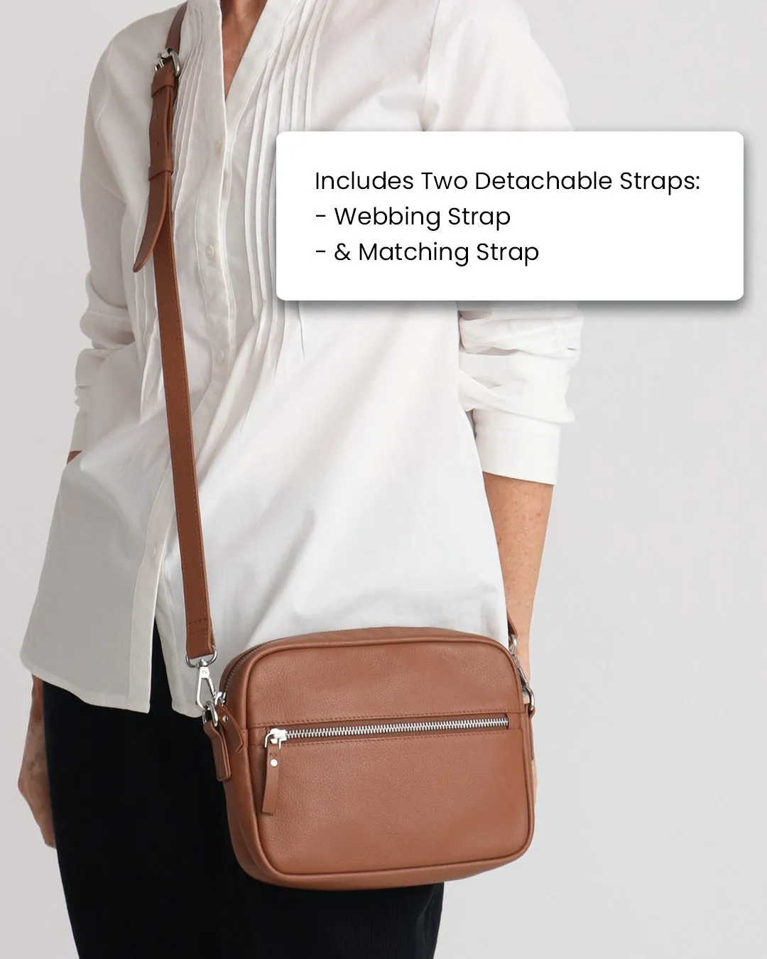 Taylor Leather Midi Crossbody Bag - Tan