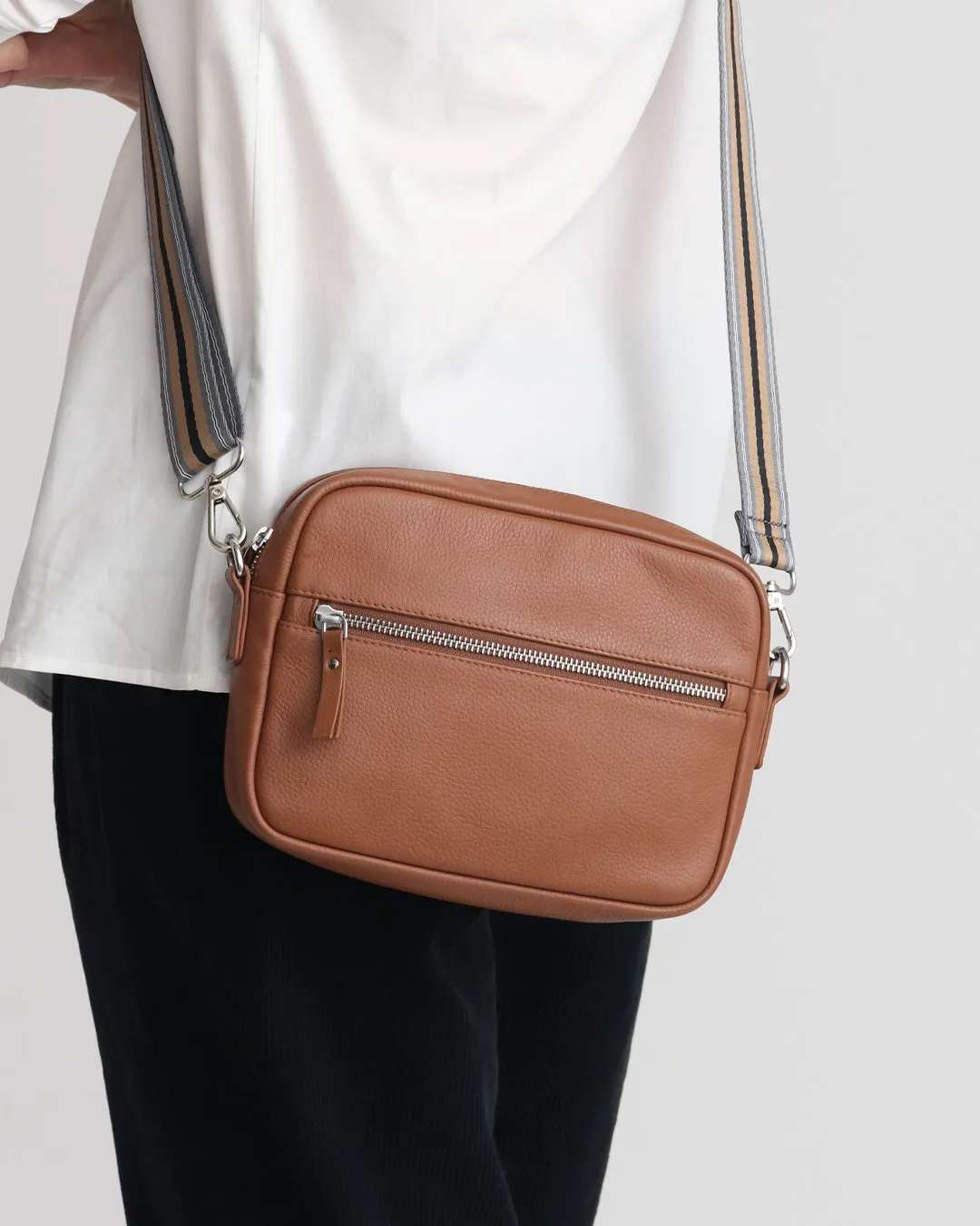 Taylor Leather Midi Crossbody Bag - Tan