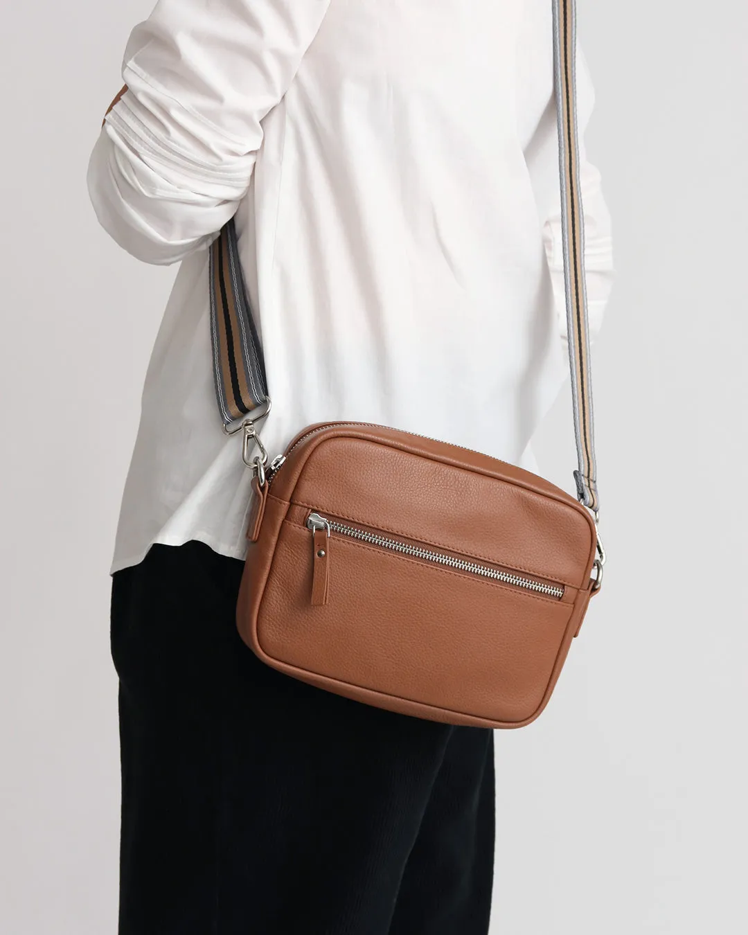 Taylor Leather Midi Crossbody Bag - Tan