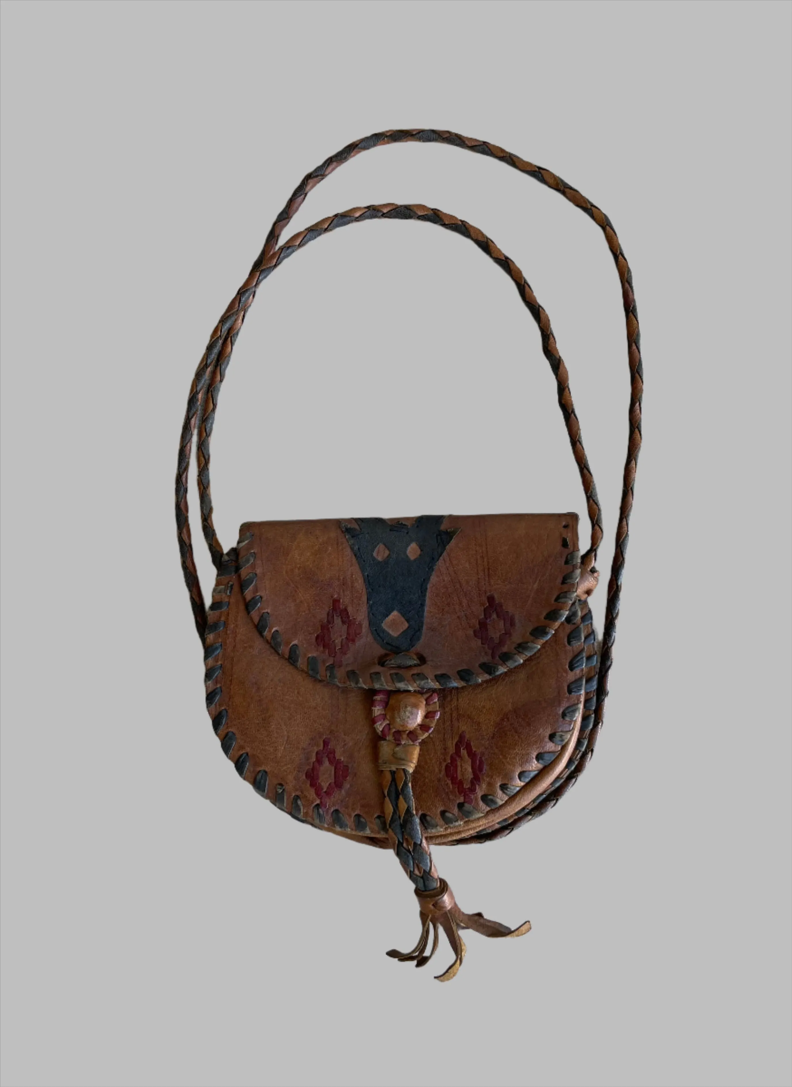 Tuareg Leather Shoulder Bag, Handcrafted African, Vintage Design
