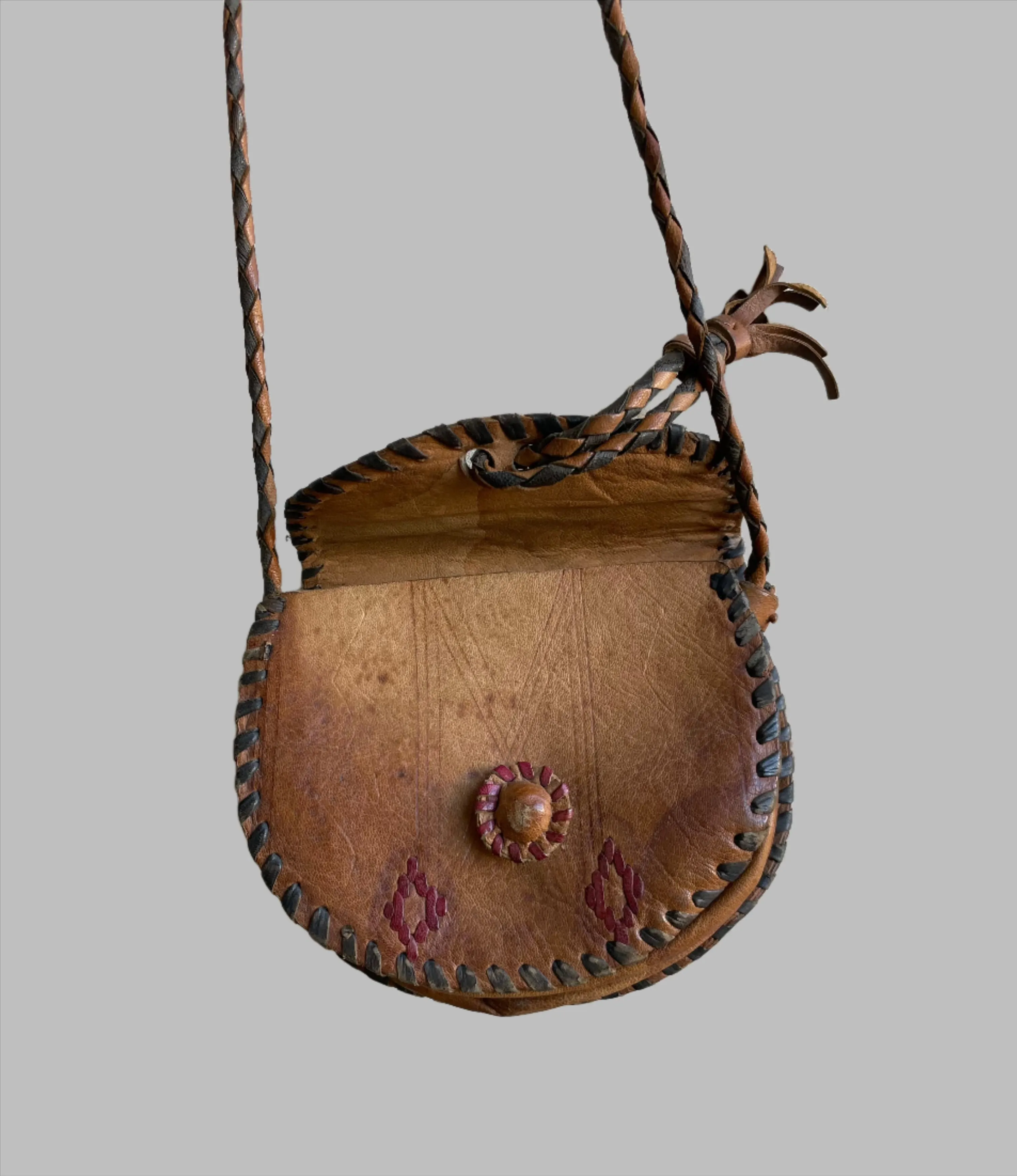 Tuareg Leather Shoulder Bag, Handcrafted African, Vintage Design