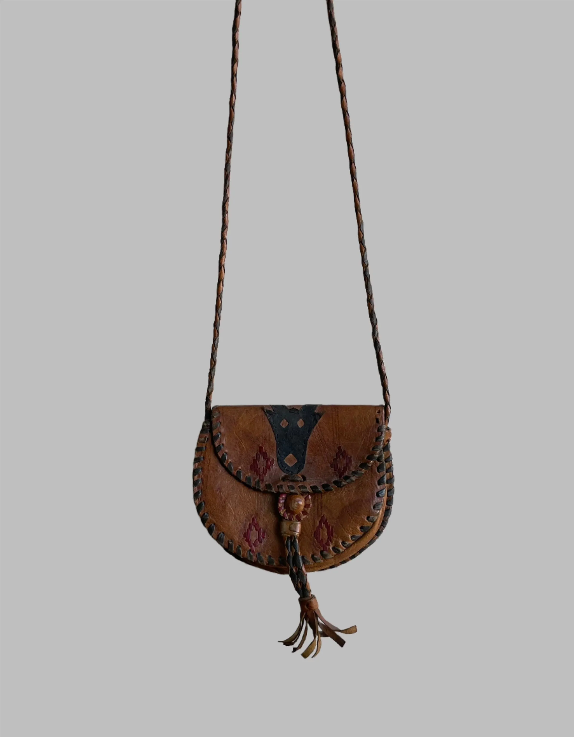 Tuareg Leather Shoulder Bag, Handcrafted African, Vintage Design