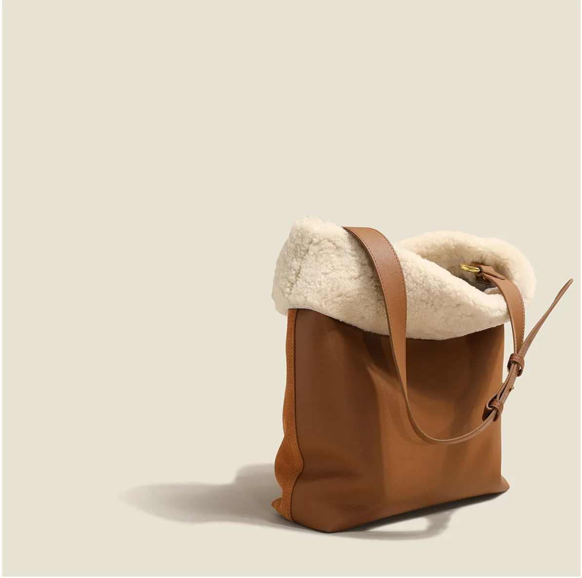 Womens Suede Leather Tote Bag With Faux Fur Shoulder Handbags For Women
