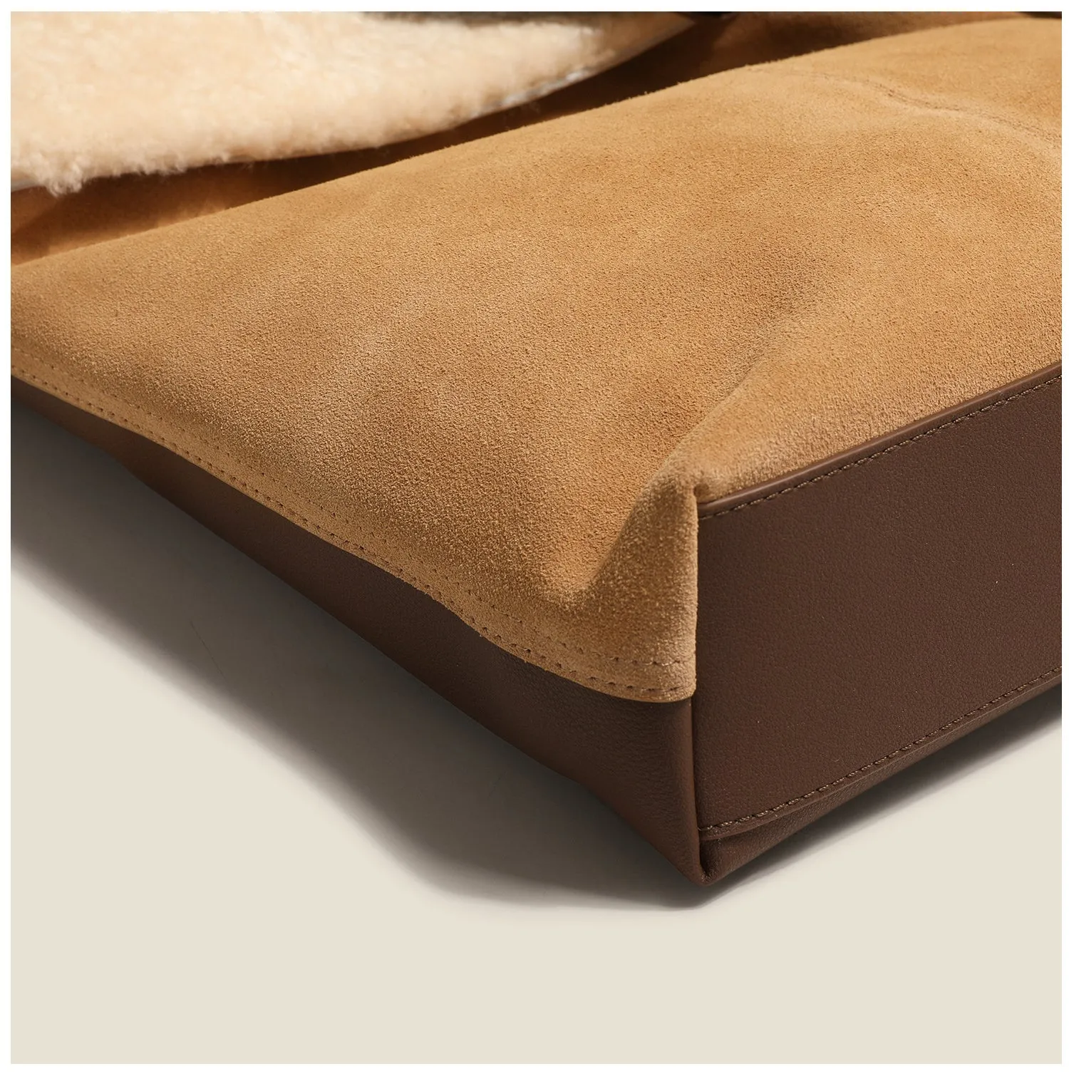 Womens Suede Leather Tote Bag With Faux Fur Shoulder Handbags For Women